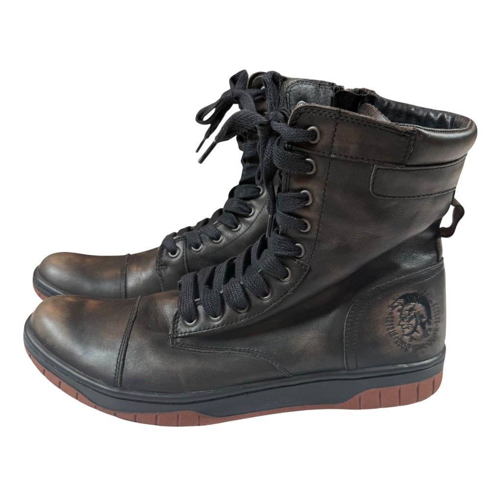 Diesel Basket Butch Zip Black Leather Combat Boots High Top Sneakers Mens 12